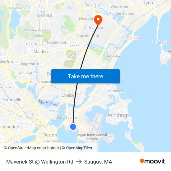 Maverick St @ Wellington Rd to Saugus, MA map