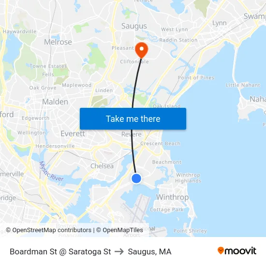 Boardman St @ Saratoga St to Saugus, MA map