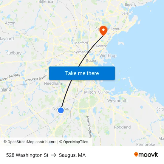 528 Washington St to Saugus, MA map