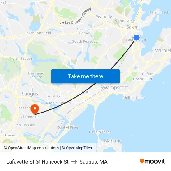 Lafayette St @ Hancock St to Saugus, MA map