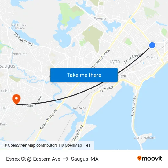 Essex St @ Eastern Ave to Saugus, MA map