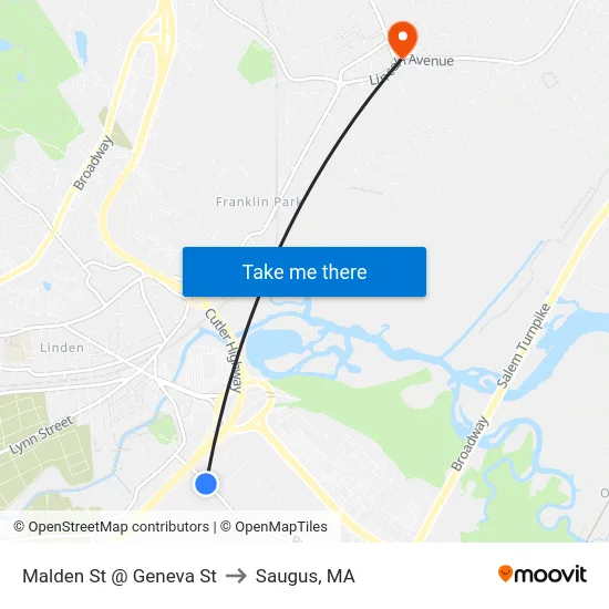 Malden St @ Geneva St to Saugus, MA map