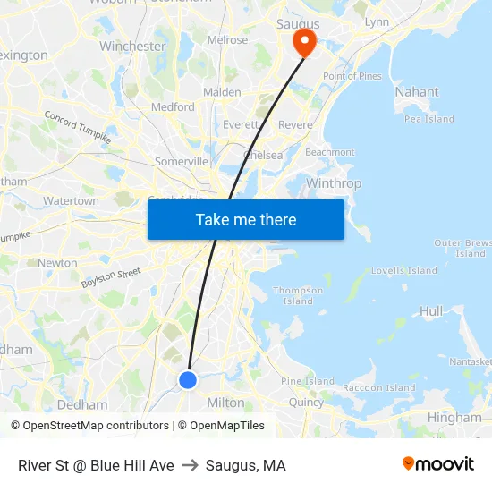 River St @ Blue Hill Ave to Saugus, MA map