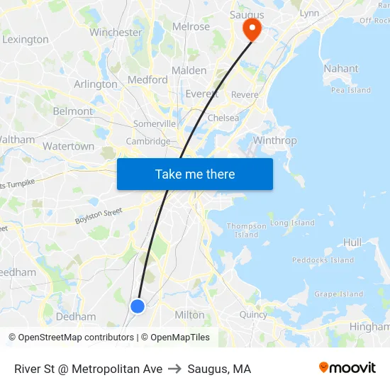 River St @ Metropolitan Ave to Saugus, MA map