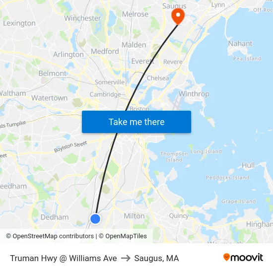 Truman Hwy @ Williams Ave to Saugus, MA map