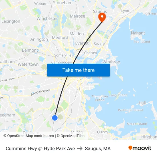 Cummins Hwy @ Hyde Park Ave to Saugus, MA map
