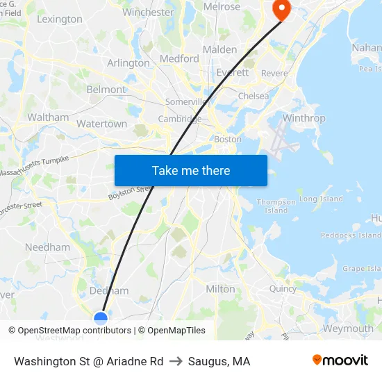 Washington St @ Ariadne Rd to Saugus, MA map
