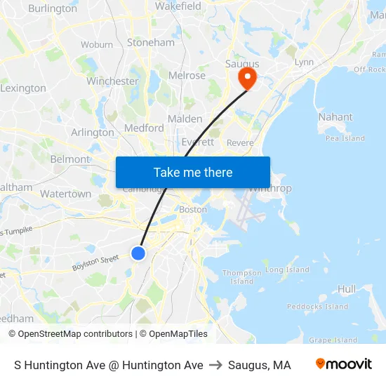 S Huntington Ave @ Huntington Ave to Saugus, MA map