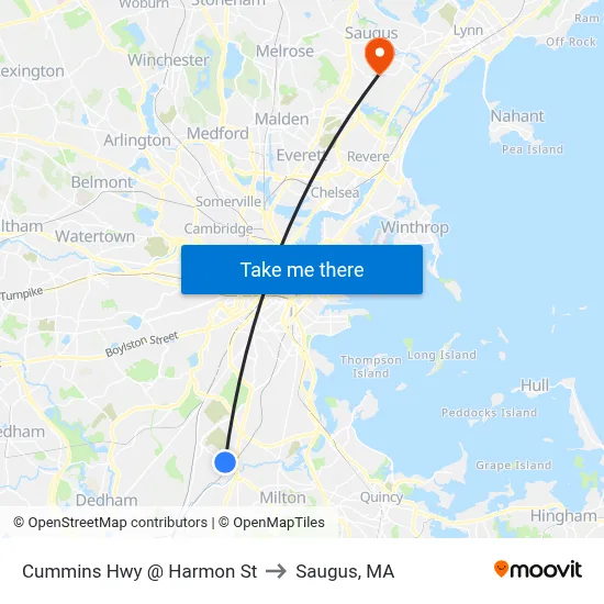 Cummins Hwy @ Harmon St to Saugus, MA map