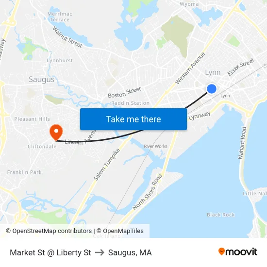 Market St @ Liberty St to Saugus, MA map