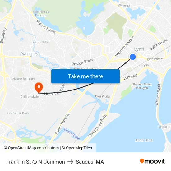 Franklin St @ N Common to Saugus, MA map