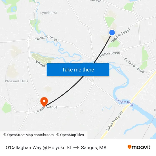 O'Callaghan Way @ Holyoke St to Saugus, MA map