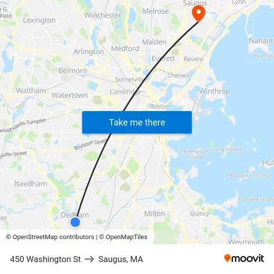 450 Washington St to Saugus, MA map