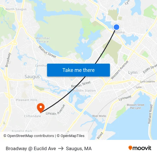 Broadway @ Euclid Ave to Saugus, MA map