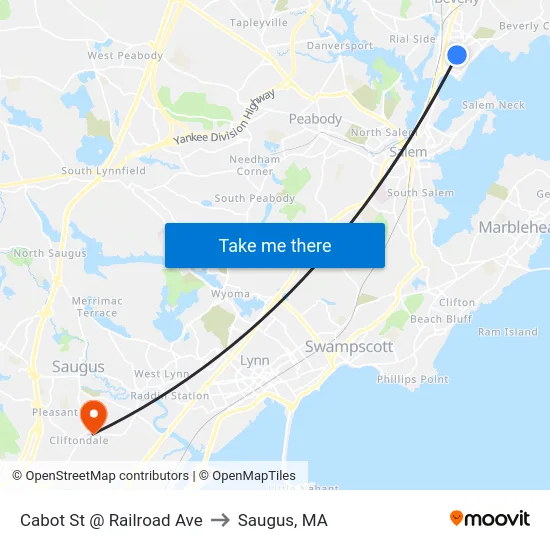 Cabot St @ Railroad Ave to Saugus, MA map