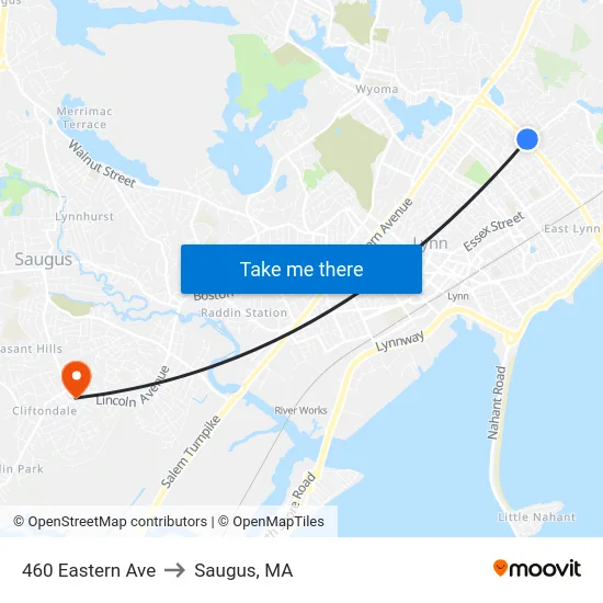 460 Eastern Ave to Saugus, MA map