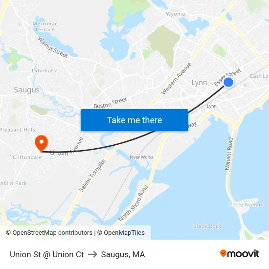 Union St @ Union Ct to Saugus, MA map