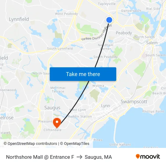 Northshore Mall @ Entrance F to Saugus, MA map