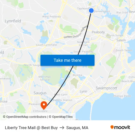 Liberty Tree Mall @ Best Buy to Saugus, MA map