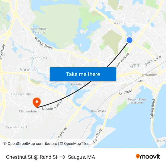 Chestnut St @ Rand St to Saugus, MA map