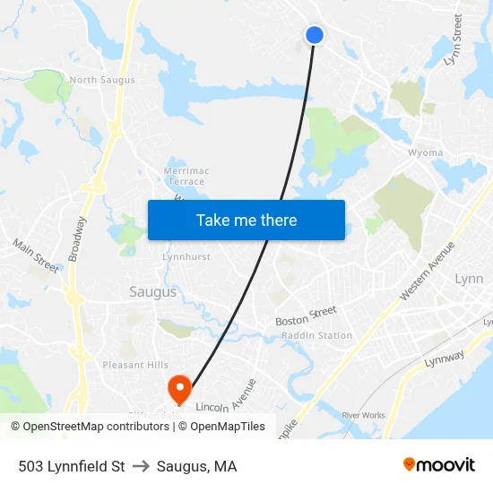 503 Lynnfield St to Saugus, MA map