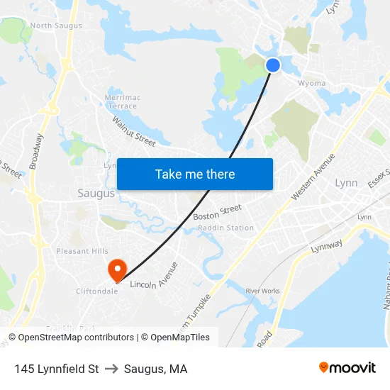 145 Lynnfield St to Saugus, MA map