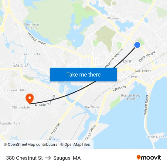 380 Chestnut St to Saugus, MA map