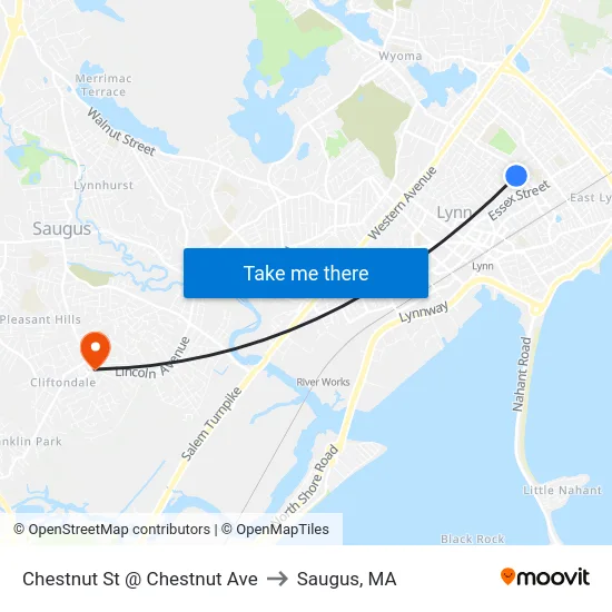 Chestnut St @ Chestnut Ave to Saugus, MA map