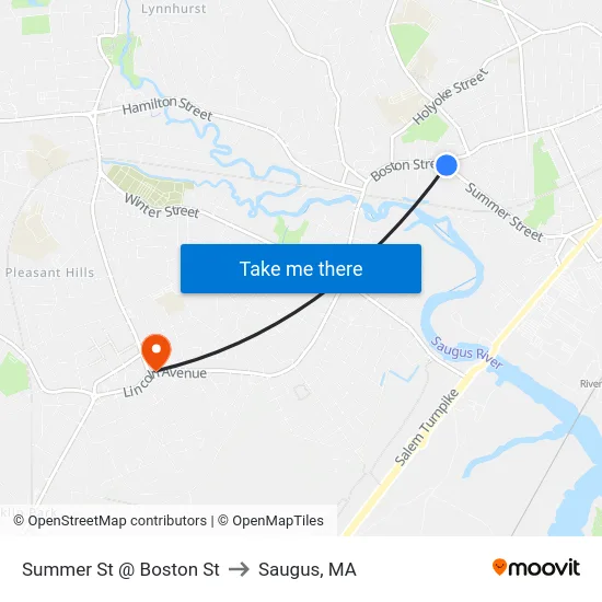 Summer St @ Boston St to Saugus, MA map