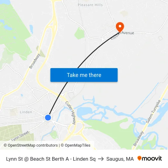 Lynn St @ Beach St Berth A - Linden Sq to Saugus, MA map