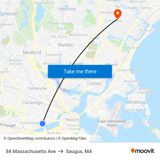 84 Massachusetts Ave to Saugus, MA map