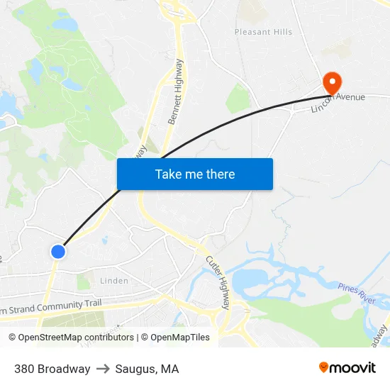 380 Broadway to Saugus, MA map