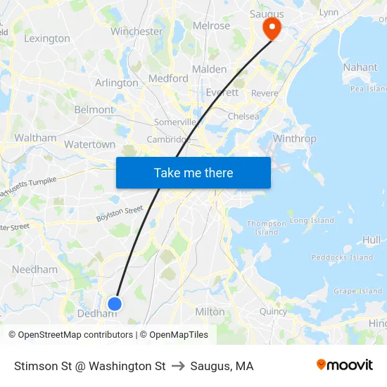 Stimson St @ Washington St to Saugus, MA map