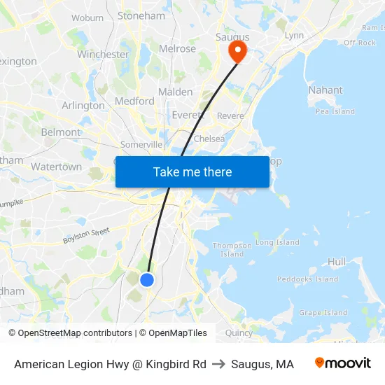 American Legion Hwy @ Kingbird Rd to Saugus, MA map