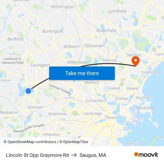 Lincoln St Opp Graymore Rd to Saugus, MA map