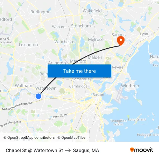 Chapel St @ Watertown St to Saugus, MA map
