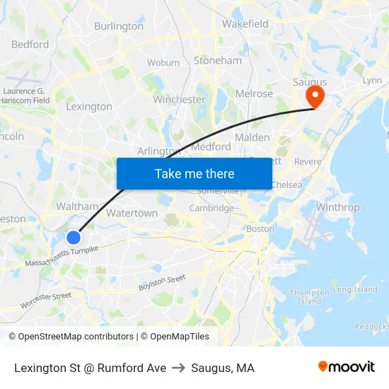 Lexington St @ Rumford Ave to Saugus, MA map