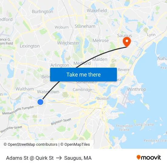 Adams St @ Quirk St to Saugus, MA map