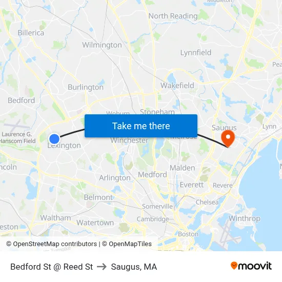 Bedford St @ Reed St to Saugus, MA map