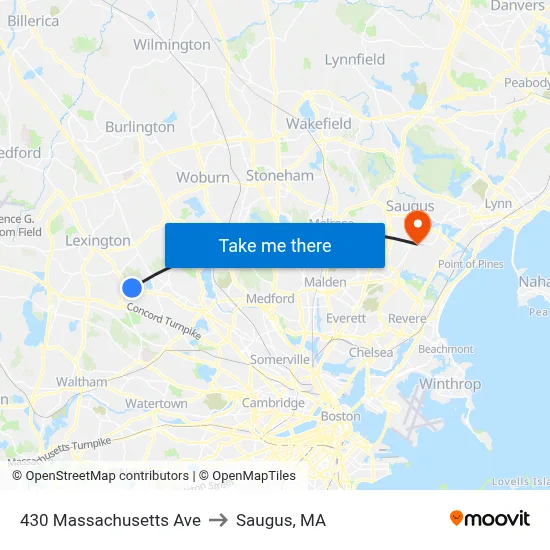 430 Massachusetts Ave to Saugus, MA map