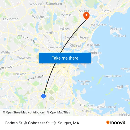 Corinth St @ Cohasset St to Saugus, MA map