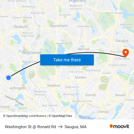 Washington St @ Ronald Rd to Saugus, MA map