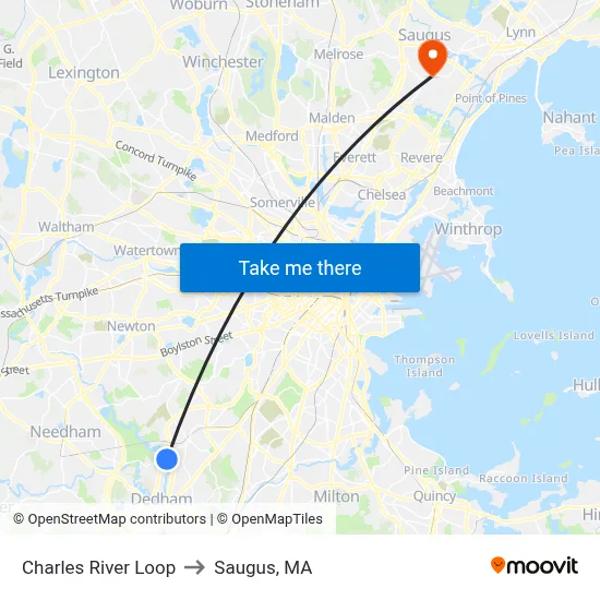 Charles River Loop to Saugus, MA map