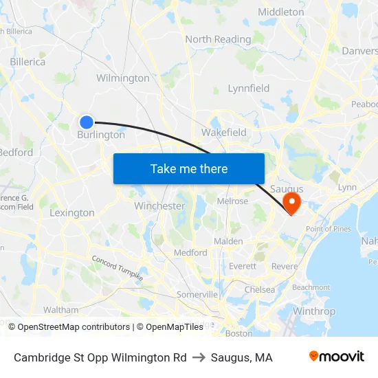 Cambridge St Opp Wilmington Rd to Saugus, MA map