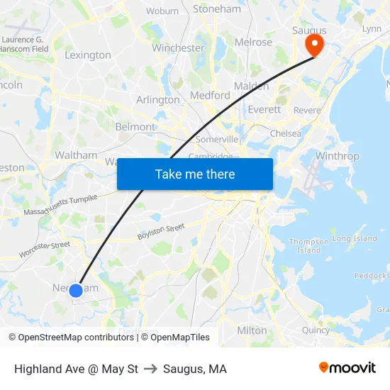 Highland Ave @ May St to Saugus, MA map