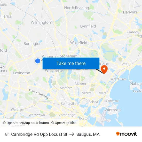 81 Cambridge Rd Opp Locust St to Saugus, MA map