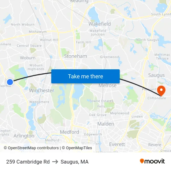 259 Cambridge Rd to Saugus, MA map