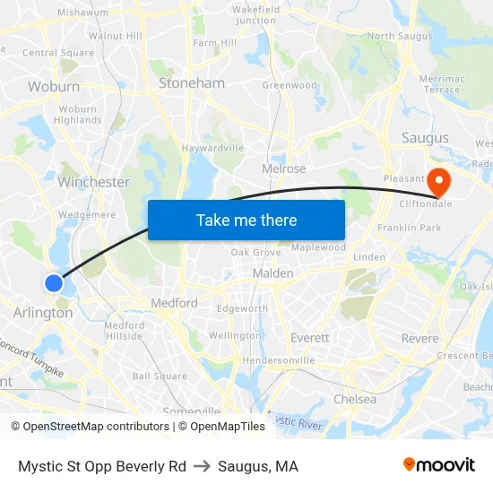 Mystic St Opp Beverly Rd to Saugus, MA map