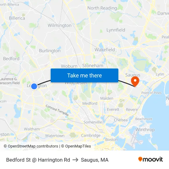 Bedford St @ Harrington Rd to Saugus, MA map