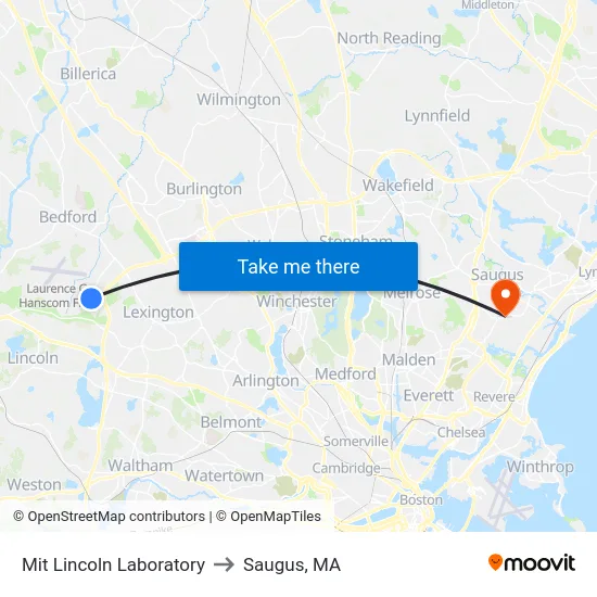 Mit Lincoln Laboratory to Saugus, MA map